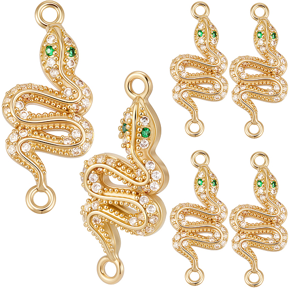 9шт. латунные микрофибровые кубические циркониевые звенья/соединители, без никеля , змея, прозрачный и зеленый
