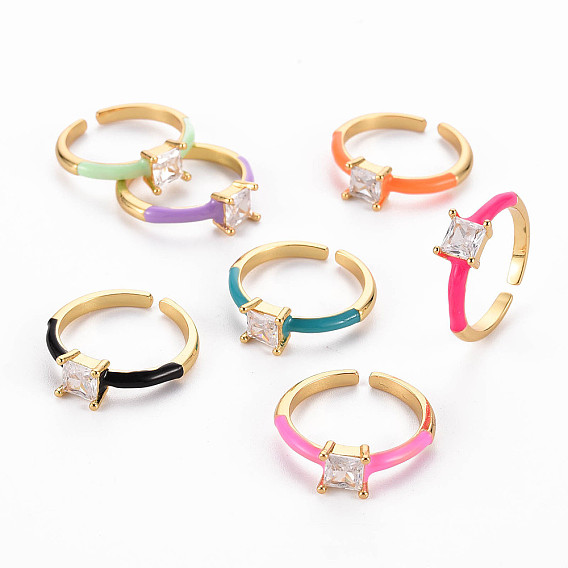 Манжеты с латунной эмалью, открытые солитерные кольца, пасьянс кольца, с четким кубического циркония, без никеля , квадратный, золотые