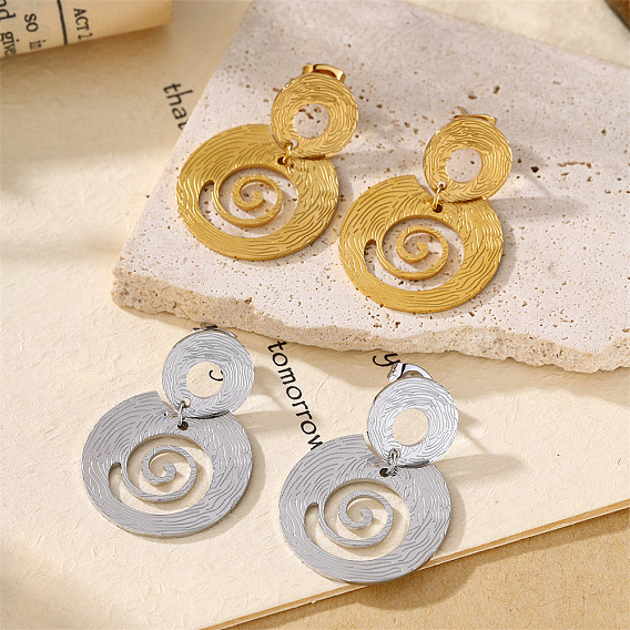 304 Stainless Steel Spiral Stud Dangle Earrings for Women