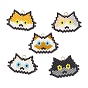 5Pcs 5 Colors Handmade Glass Seed Beaded Cat Head Shape Pendants, with 304 Stainless Steel Jump Rings Loop