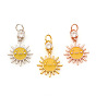 Brass Micro Pave Cubic Zirconia Pendants, with Enamel and Jump Rings, Sun