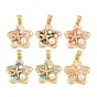 Brass Enamel Pendants, with ABS Plastic Imitation Pearl, Star with Starfish Charms, Real 18K Gold Plated