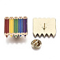Alloy Brooches, Enamel Pin, with Brass Butterfly Clutches, Colour Pencil, Light Gold