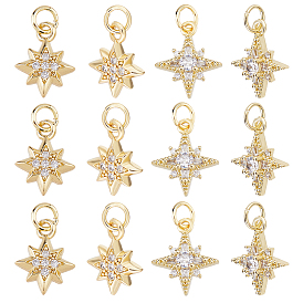 12 шт 2 стили латунные подвески из микропаве с фианитом, звезды прелести, с прыжковых колец