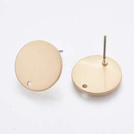 Smooth Surface Iron Stud Earring Findings, Raw(Unplated) Pins, Cadmium Free & Lead Free, Flat Round