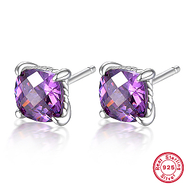 Pendientes de plata de ley con circonitas cúbicas pavé para mujer, púrpura