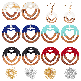 SUPERFINDINGS DIY 6 Pairs Ring with Heart Wood Earring Makings, Including Pendants, Brass Earring Hooks & Jump Ring