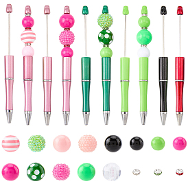 DIY Beadable Pens Making Kits, include 12Pcs 6 Styles Plastic Beadable Pens, 45Pcs 3 Styles Brass Rhinestone Spacer Beads