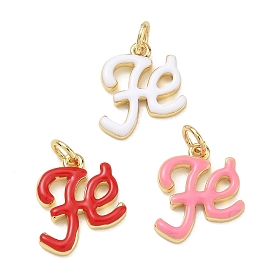 Brass Enamel Pendants, Word FE Charms, Rack Plating, Long-Lasting Plated, Real 18K Gold Plated