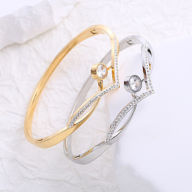 Браслеты из нержавеющей стали с микропаве из кубического циркония, шарнирные браслеты для женщин