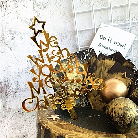 Акриловые топперы для торта, торт вставки карты, рождественские тематические украшения, форма дерева со словом мы желаем вам счастливого Рождества