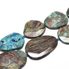 Natural Ocean Jasper Teardrop Faced Beads Strands, 40~65x30~50x7~13mm, Hole: 3mm, about 7~8pcs/strand, 17 inch