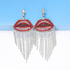 Red Lips Fringe Claw Chain Earrings for Women - Trendy Street Style Ear Jewelry