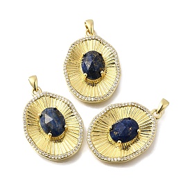 Подвески из натурального лазурита ограненные овальные, латунные микро проложить кубического циркония прелести, стойки покрытие, прочное покрытие, без кадмия и без свинца