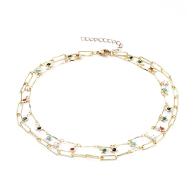 Двухслойные ожерелья с латунной эмалью, с цепными звеньями, цепочки для скрепок и застежки в виде когтей лобстера, цветок, красочный