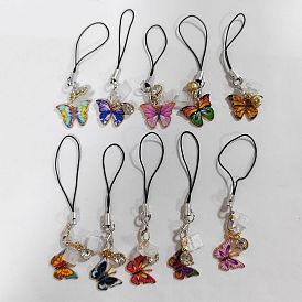 Pvc bouchons anti-poussière mobiles, avec pendentifs en alliage de strass et d'émail en alliage, papillon