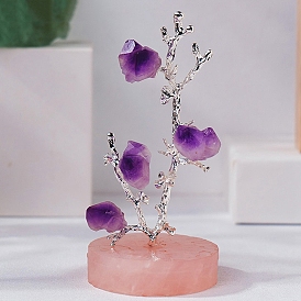 Подставка для дерева из натурального аметиста, украшение домашнего офиса, с подвалом из розового кварца
