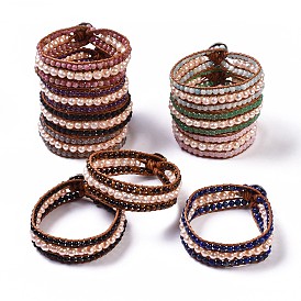 Natural Gemstone Beaded Cord Bracelets, with Freshwater Pearl, Leather Cord and Alloy Clasps