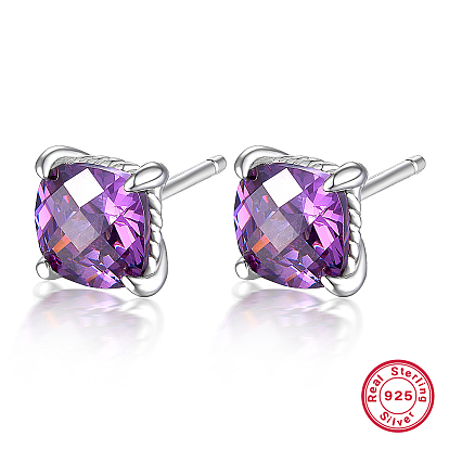 Pendientes de plata de ley con circonitas cúbicas pavé para mujer, púrpura