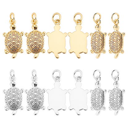 12Pcs 2 Colors Brass Micro Pave Clear Cubic Zirconia Pendants, Real 18K Gold & Platinum, Tortoise