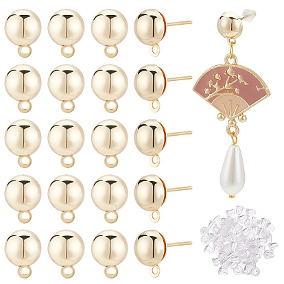 20 шт. латунные серьги-гвоздики, с горизонтальными петлями и пластиковыми гайками 20шт., полукруглый