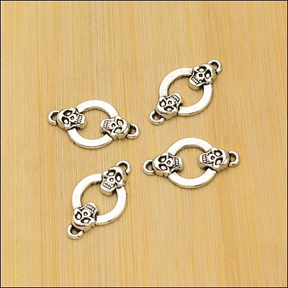Tibetan Style Alloy Connector Charms, Ring with Skull