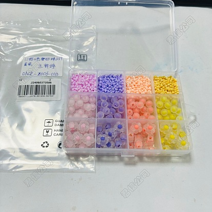4 couleurs 3 styles kits de perles de bijoux à bricoler soi-même, y compris des graines de verre rondes et des perles acryliques rondes et florales givrées