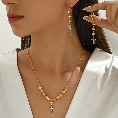 Комплекты серег и ожерелий из винтажного латунного креста с микропаве из прозрачных кубических цирконий для женщин