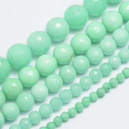 Natural Malaysia Jade Bead Strands, Imitation Amazonite, Round, Dyed, Faceted