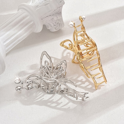 Металлические заколки-коготь, аксессуары для волос для женщин и девочек, с имитацией жемчужина бисера, бабочка