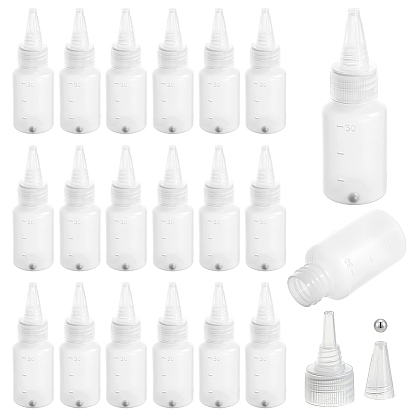 20pièces de flacons souples en PE, bouteille à goulot pointu, avec perles en acier 20pcs