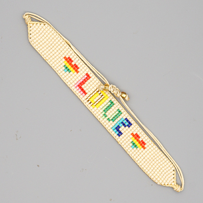 Miyuki Seed Braided Bead Bracelet, Word Pattern Friendship Bracelet for Women