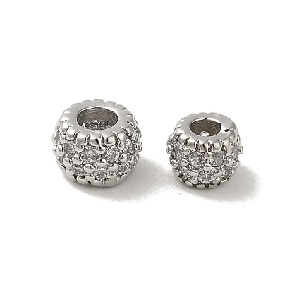 Rack Plating Brass Micro Pave Cubic Zirconia Beads, Long-Lasting, Lead Free & Cadmium Free, Round