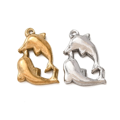 Pendentifs en acier inoxydable, breloques double dauphin