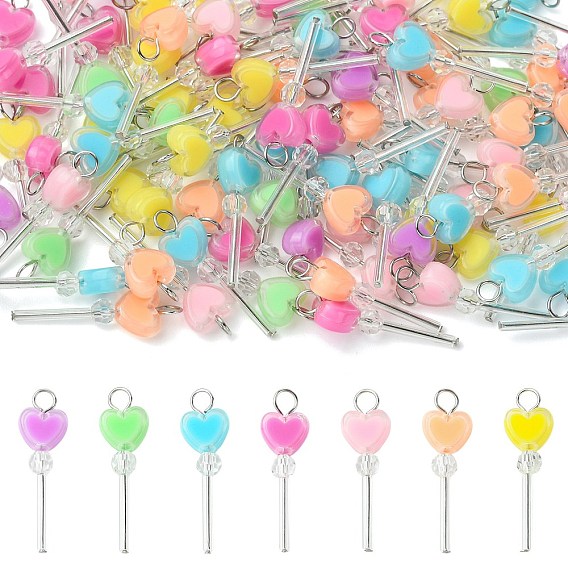 100шт. акриловые и стеклянные подвески, с 304 фурнитурой из нержавеющей стали, цвет нержавеющей стали