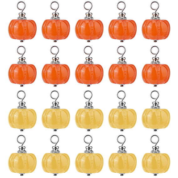 40шт 2цвета непрозрачная смола растительные подвески, Осенние подвески-тыквы с 304 булавками из нержавеющей стали с плоской головкой