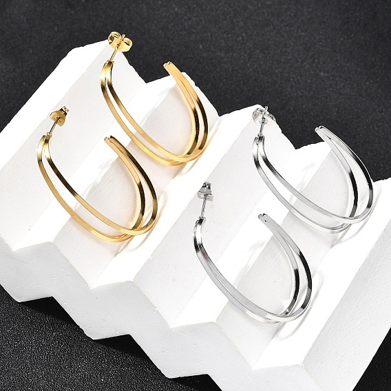 304 из нержавеющей стали серьги, ионное покрытие (ip), двухслойный с-образный