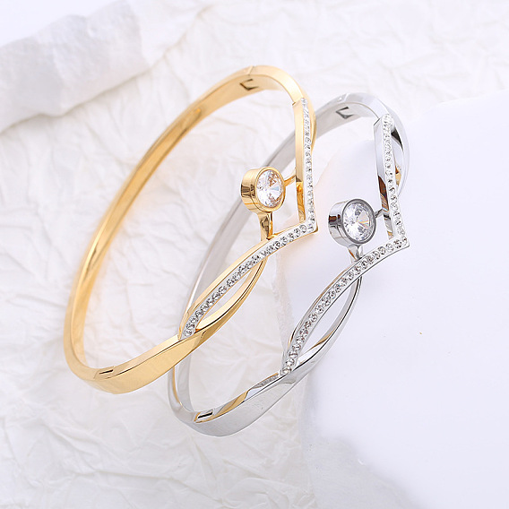 Браслеты из нержавеющей стали с микропаве из кубического циркония, шарнирные браслеты для женщин
