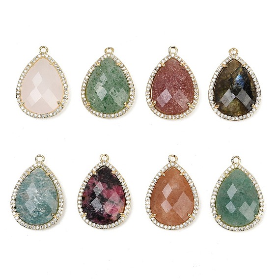 Подвески с ограненными драгоценными камнями, стойка покрытие латунь микропаве прозрачный кубический цирконий каплевидные подвески, золотые