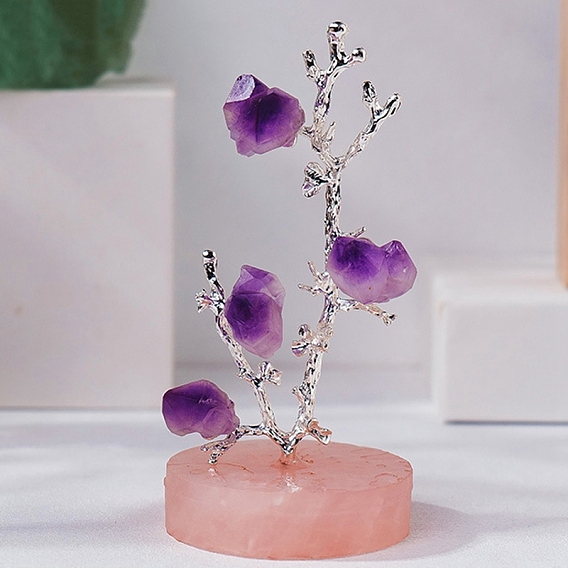 Подставка для дерева из натурального аметиста, украшение домашнего офиса, с подвалом из розового кварца