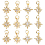 12 шт 2 стили латунные подвески из микропаве с фианитом, звезды прелести, с прыжковых колец