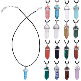 SUNNYCLUE DIY Necklace Making, with Natural & Synthetic Gemstone and Glass Pointed Pendants, with Brass Findings and Waxed Cotton Cord, Bullet