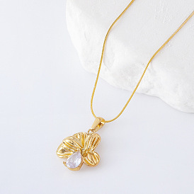 3 шт. ожерелья из нержавеющей стали с подвеской в виде цветка и кристаллами из горного хрусталя для женщин