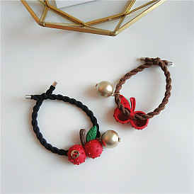 Cherry Hair Tie with Sparkling Rhinestones - Colorful Fruit Elastic Hairband