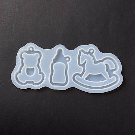 DIY Bear & Feeder & Racking Horse Pendant Silhouette Silicone Molds, Quicksand Molds, Resin Casting Molds, for UV Resin & Epoxy Resin Craft Making