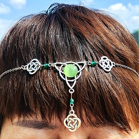 Noeud trinité avec chaîne tête oeil de chat, accessoires de cheveux de bandeaux en alliage pour femmes et filles