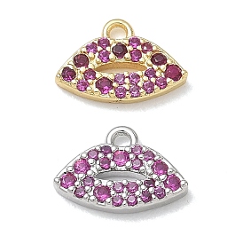 Brass Micro Pave Medium Violet Red Cubic Zirconia Charms, Lip Charms