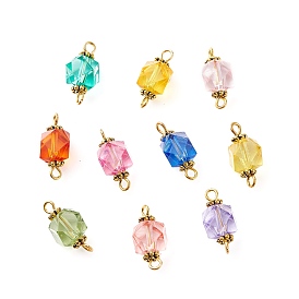 Transparent Acrylic Links, with Antique Golden Plated Alloy Findings, Faceted, Polygon