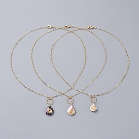 Natural Baroque Pearl Keshi Pearl, Cultured Freshwater Pearl Pendant Necklaces, with Brass Cable Chains, Linking Rings and Cardboard Box, Teardrop