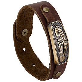 Регулируемые браслеты из коровьей кожи для женщин и мужчин, прямоугольник с пером, Сплав с застежками